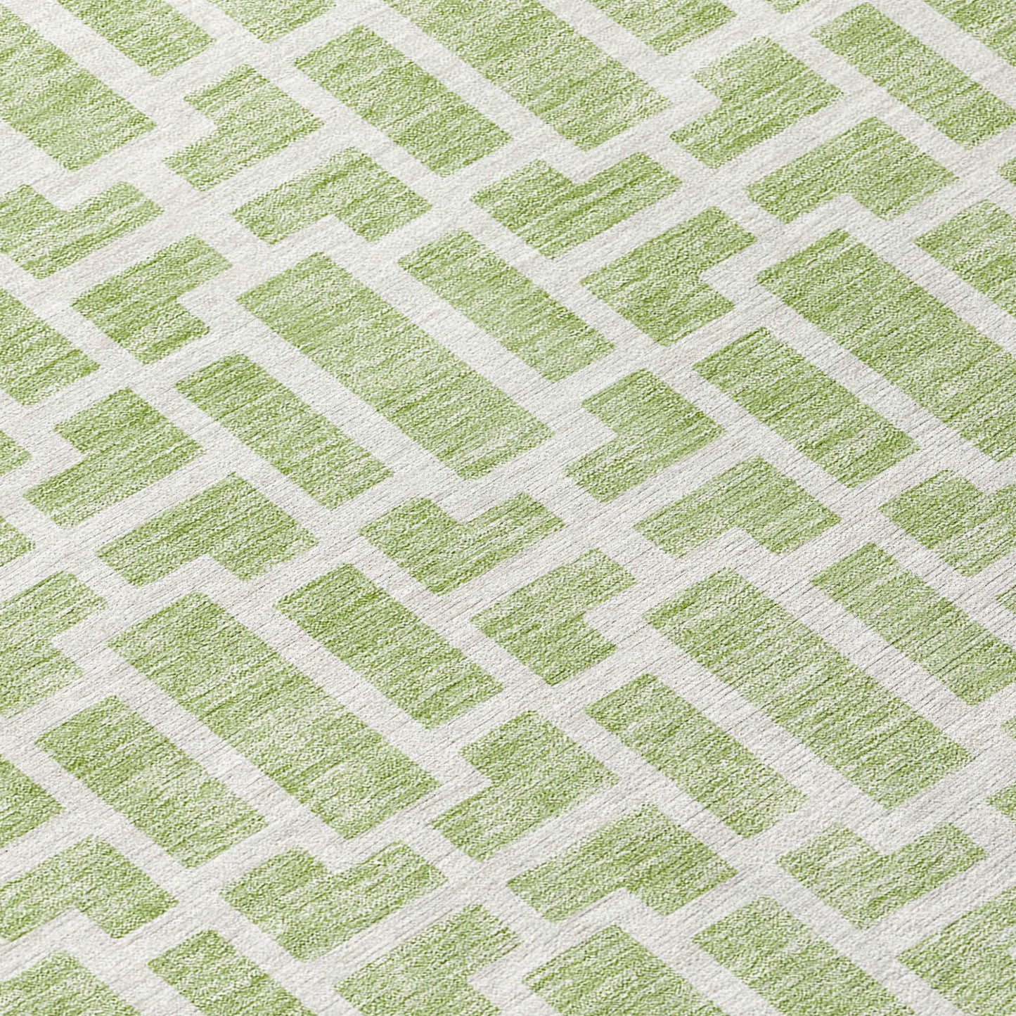 Tabselect Home Line 8' Artichoke Green And Ivory Round Geometric Washable Indoor Outdoor Area Rug