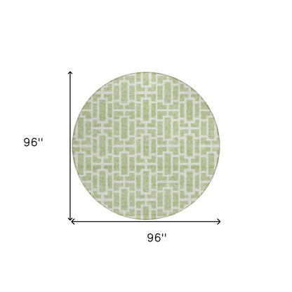 Tabselect Home Line 8' Artichoke Green And Ivory Round Geometric Washable Indoor Outdoor Area Rug