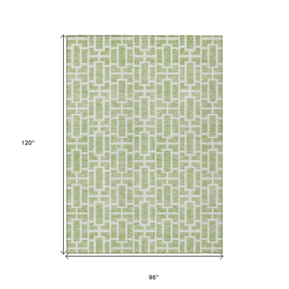 Tabselect Home Line 8' X 10' Artichoke Green And Ivory Geometric Washable Indoor Outdoor Area Rug