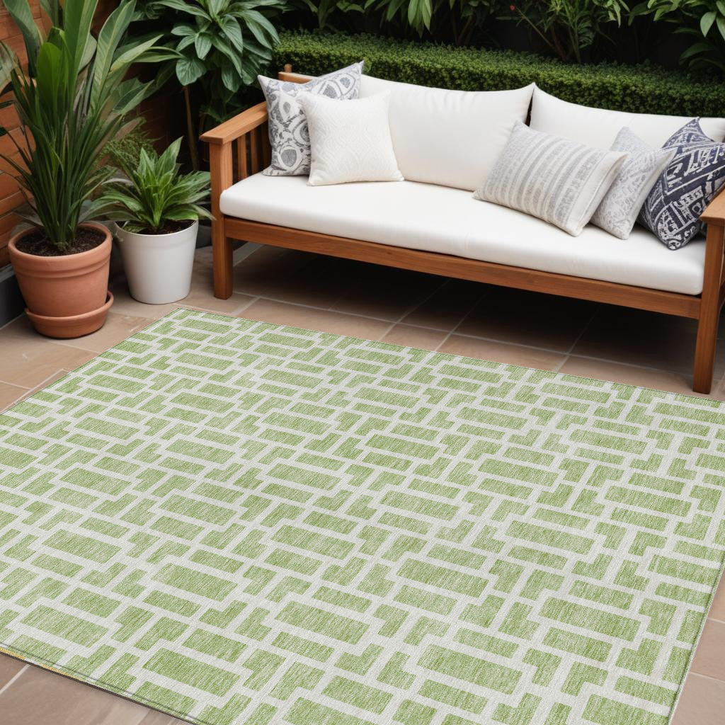 Tabselect Home Line 8' X 10' Artichoke Green And Ivory Geometric Washable Indoor Outdoor Area Rug