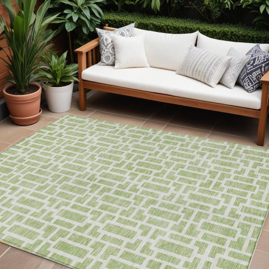 Tabselect Home Line 8' X 10' Artichoke Green And Ivory Geometric Washable Indoor Outdoor Area Rug