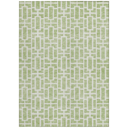 Tabselect Home Line 9' X 12' Artichoke Green And Ivory Geometric Washable Indoor Outdoor Area Rug