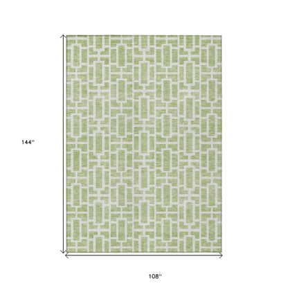 Tabselect Home Line 9' X 12' Artichoke Green And Ivory Geometric Washable Indoor Outdoor Area Rug