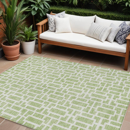 Tabselect Home Line 9' X 12' Artichoke Green And Ivory Geometric Washable Indoor Outdoor Area Rug