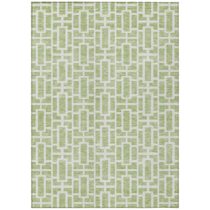 Tabselect Home Line 9' X 12' Artichoke Green And Ivory Geometric Washable Indoor Outdoor Area Rug