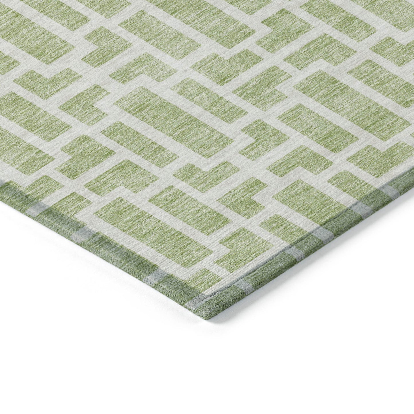 Tabselect Home Line 9' X 12' Artichoke Green And Ivory Geometric Washable Indoor Outdoor Area Rug
