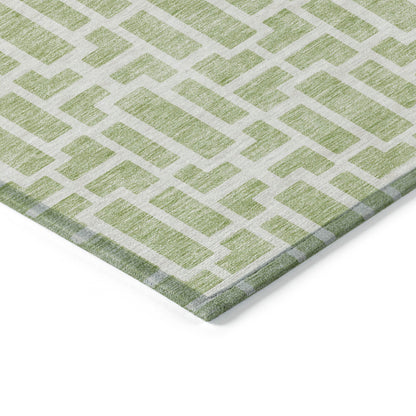 Tabselect Home Line 9' X 12' Artichoke Green And Ivory Geometric Washable Indoor Outdoor Area Rug