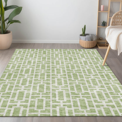 Tabselect Home Line 9' X 12' Artichoke Green And Ivory Geometric Washable Indoor Outdoor Area Rug