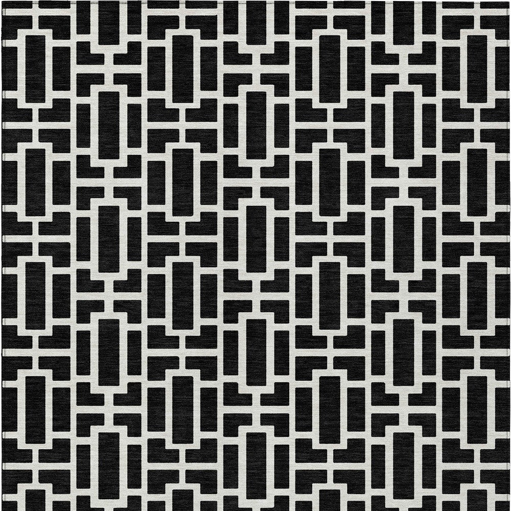 Tabselect Home Line 5' X 8' Black And Ivory Geometric Washable Indoor Outdoor Area Rug
