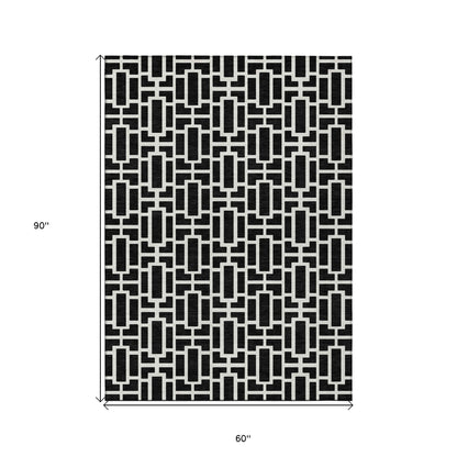 Tabselect Home Line 5' X 8' Black And Ivory Geometric Washable Indoor Outdoor Area Rug