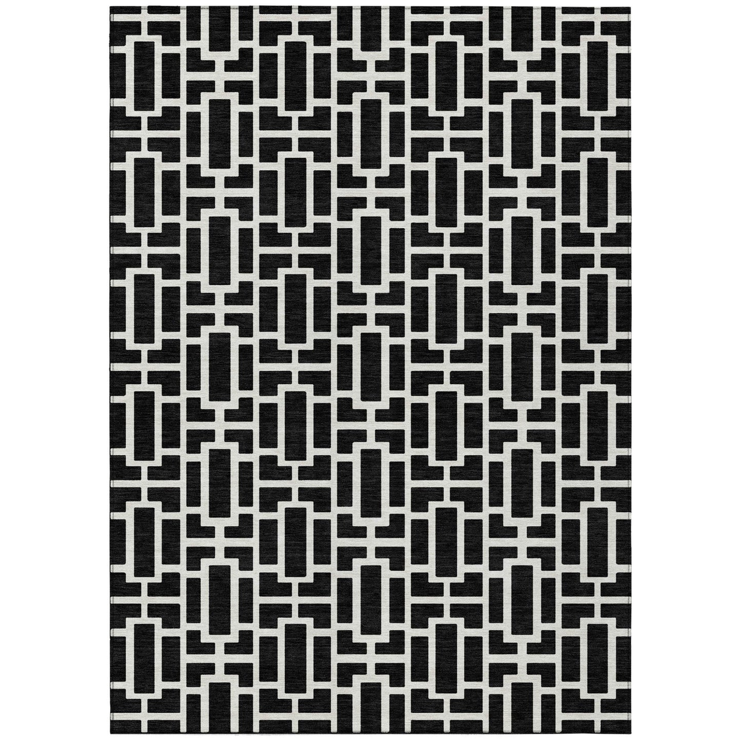 Tabselect Home Line 5' X 8' Black And Ivory Geometric Washable Indoor Outdoor Area Rug