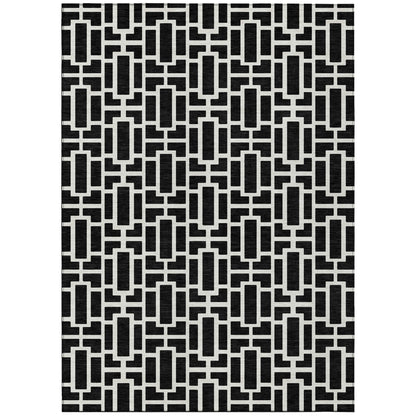 Tabselect Home Line 5' X 8' Black And Ivory Geometric Washable Indoor Outdoor Area Rug