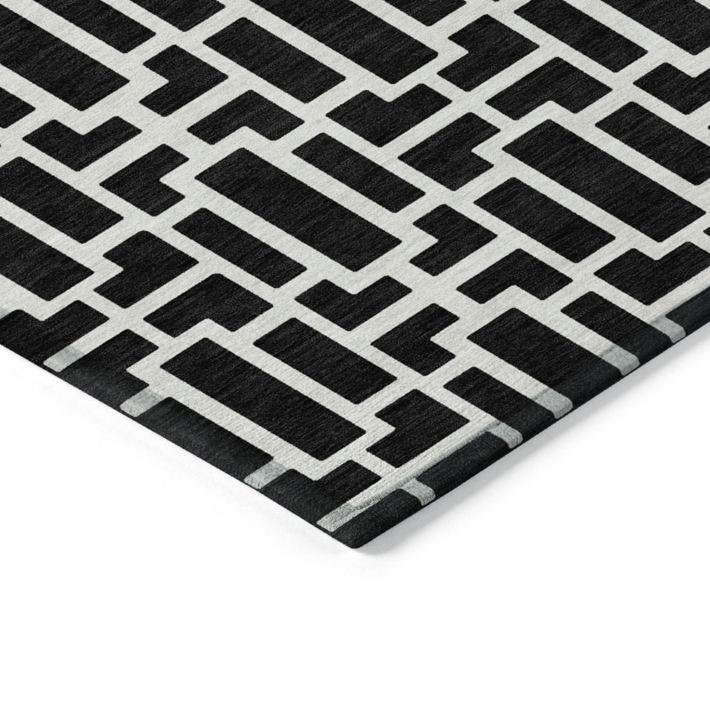 Tabselect Home Line 5' X 8' Black And Ivory Geometric Washable Indoor Outdoor Area Rug