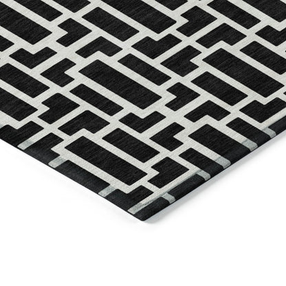Tabselect Home Line 5' X 8' Black And Ivory Geometric Washable Indoor Outdoor Area Rug