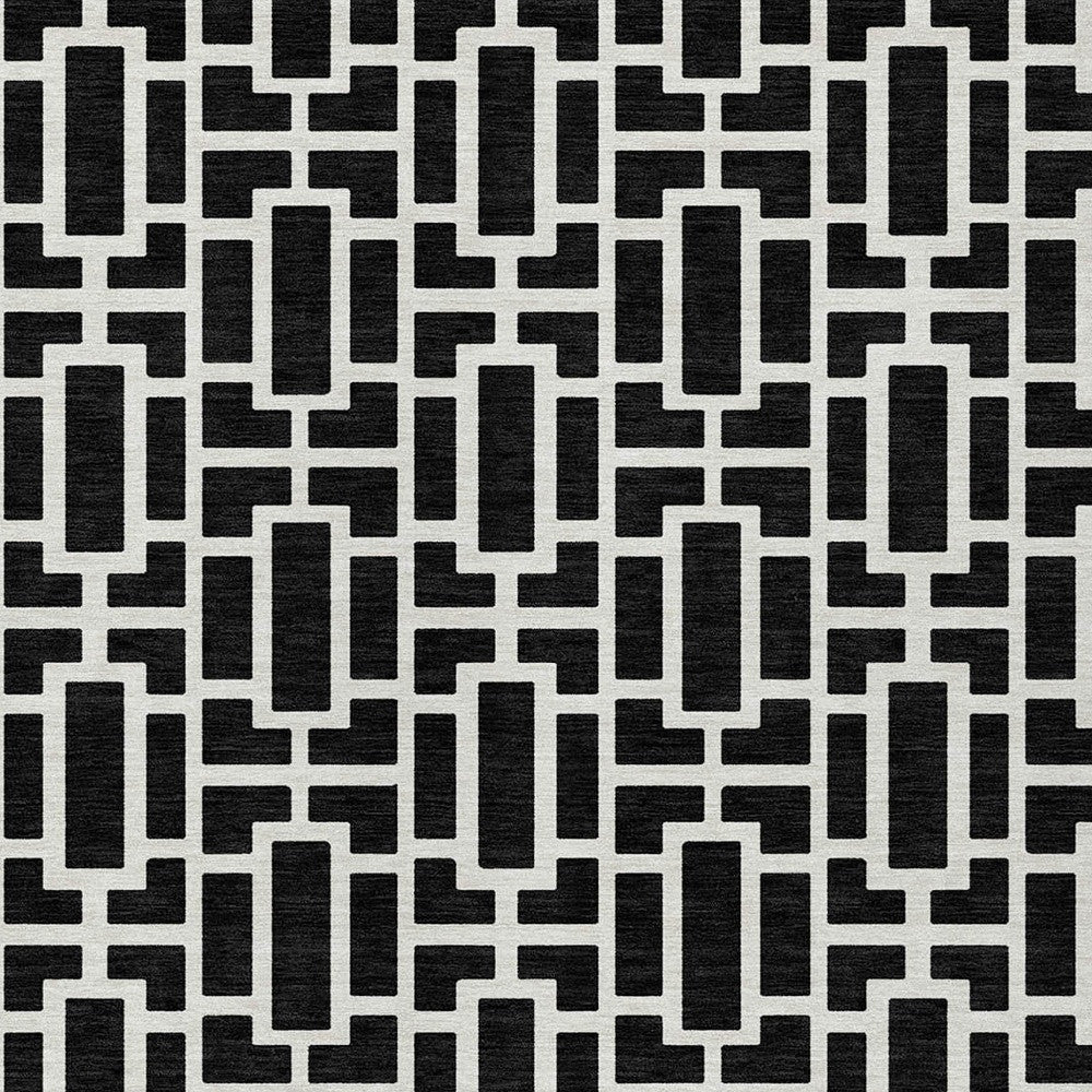 Tabselect Home Line 5' X 8' Black And Ivory Geometric Washable Indoor Outdoor Area Rug