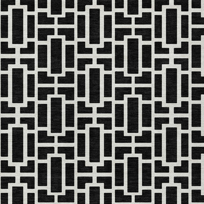 Tabselect Home Line 5' X 8' Black And Ivory Geometric Washable Indoor Outdoor Area Rug