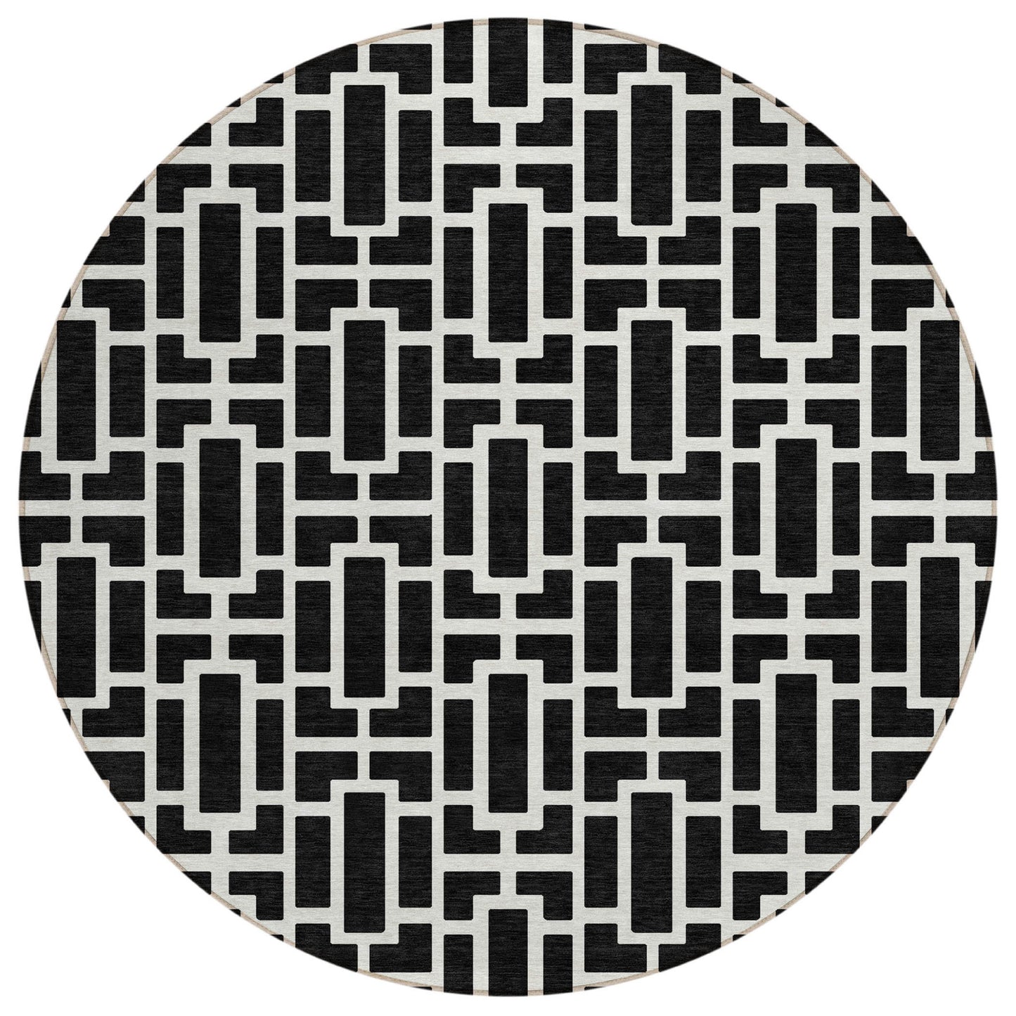 Tabselect Home Line 8' Black And Ivory Round Geometric Washable Indoor Outdoor Area Rug