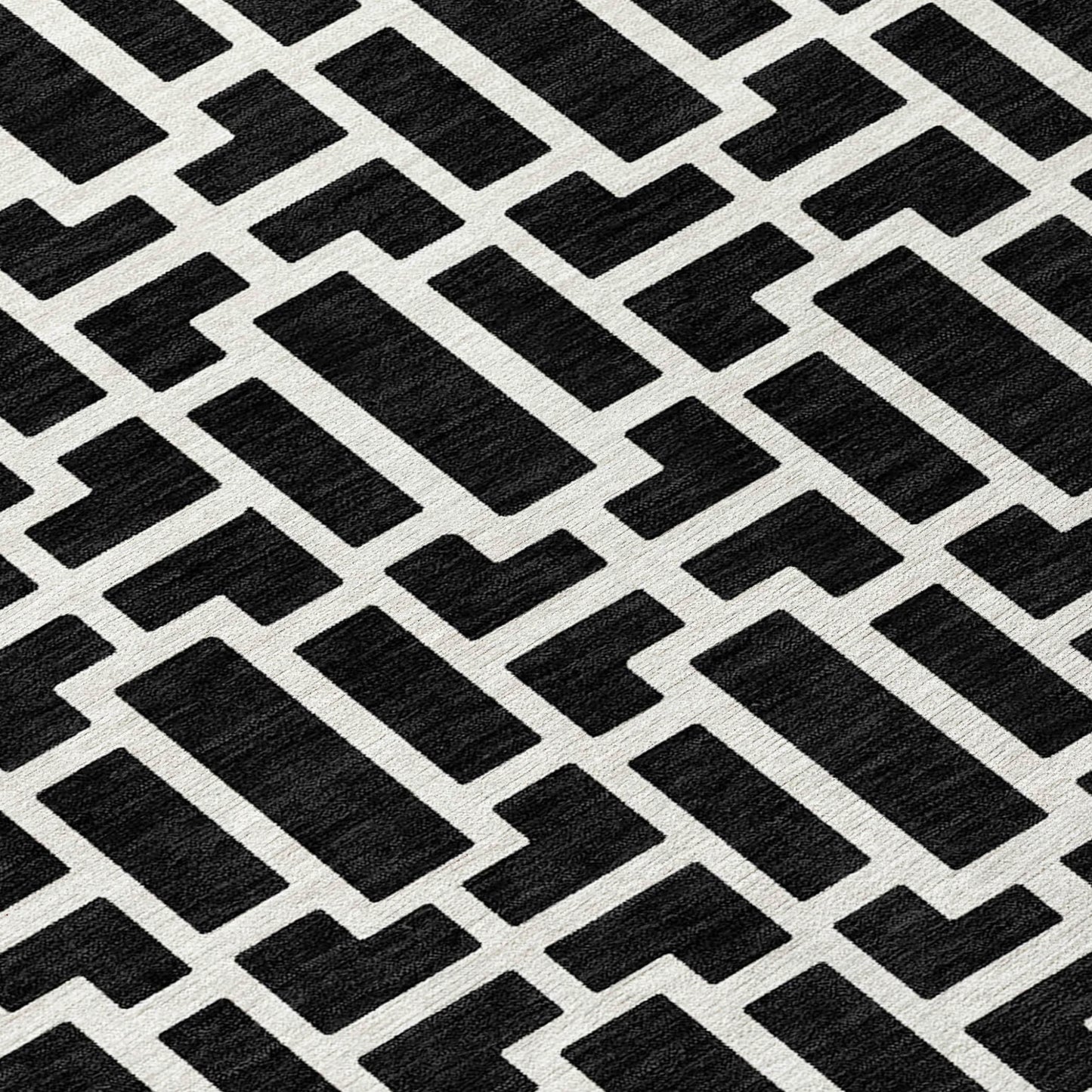 Tabselect Home Line 8' Black And Ivory Round Geometric Washable Indoor Outdoor Area Rug