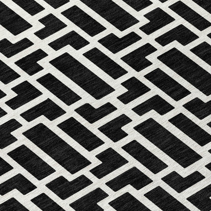 Tabselect Home Line 8' Black And Ivory Round Geometric Washable Indoor Outdoor Area Rug