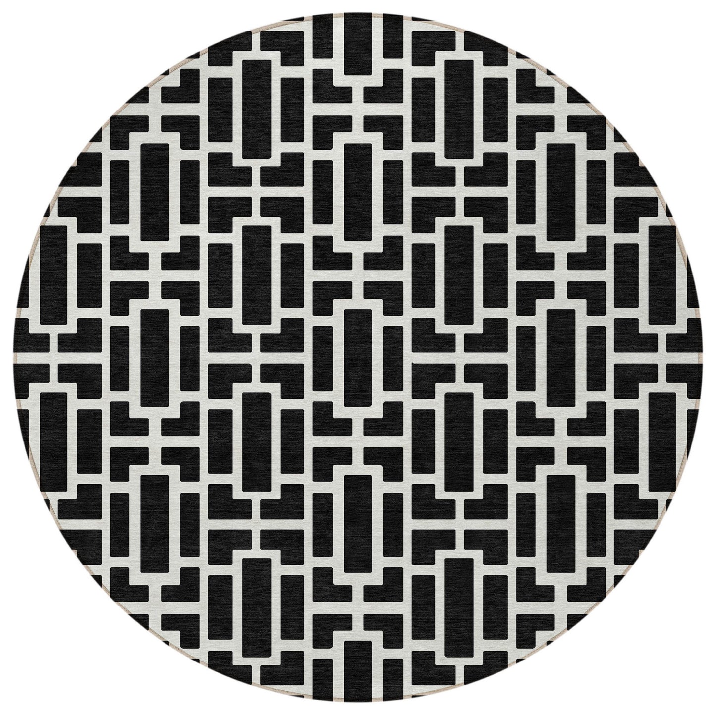 Tabselect Home Line 8' Black And Ivory Round Geometric Washable Indoor Outdoor Area Rug