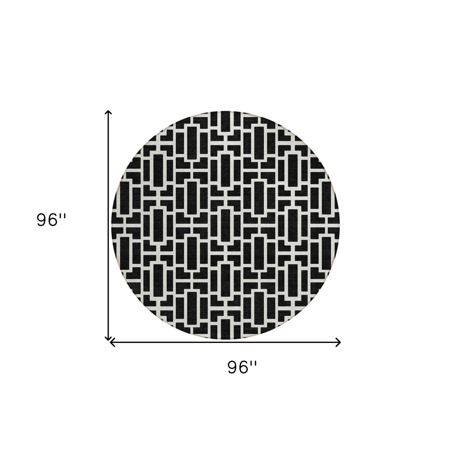 Tabselect Home Line 8' Black And Ivory Round Geometric Washable Indoor Outdoor Area Rug