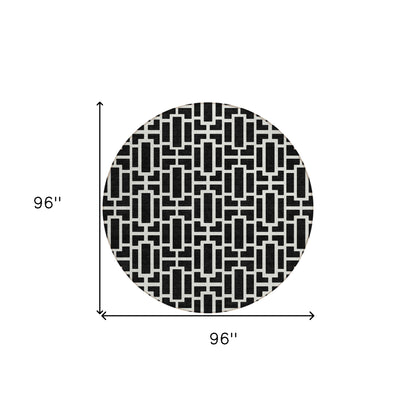 Tabselect Home Line 8' Black And Ivory Round Geometric Washable Indoor Outdoor Area Rug