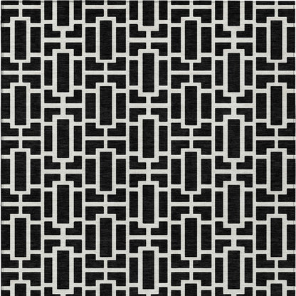 Tabselect Home Line 8' X 10' Black And Ivory Geometric Washable Indoor Outdoor Area Rug