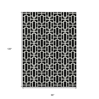 Tabselect Home Line 8' X 10' Black And Ivory Geometric Washable Indoor Outdoor Area Rug