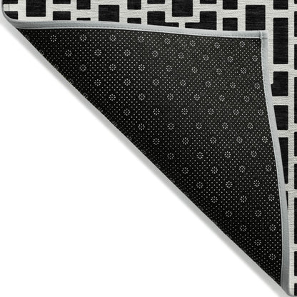 Tabselect Home Line 8' X 10' Black And Ivory Geometric Washable Indoor Outdoor Area Rug