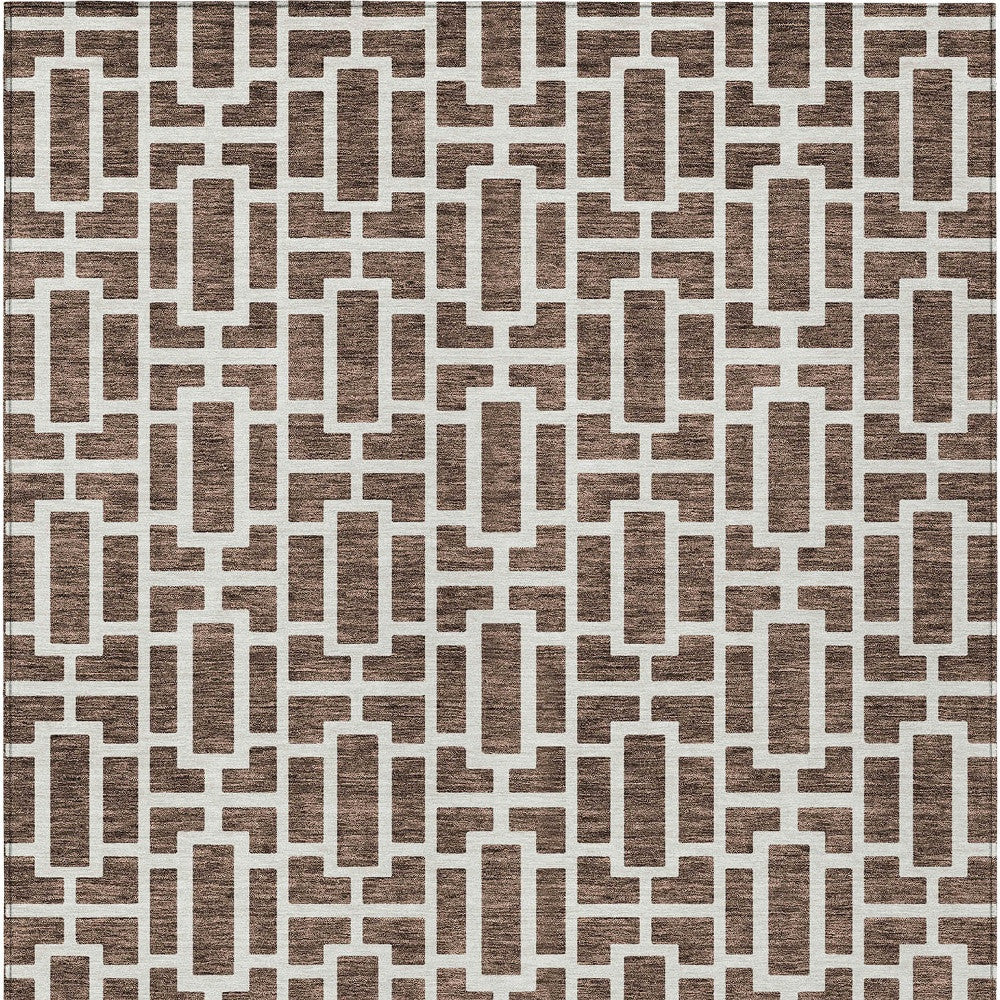 Tabselect Home Line 5' X 8' Brown And Beige Geometric Washable Indoor Outdoor Area Rug