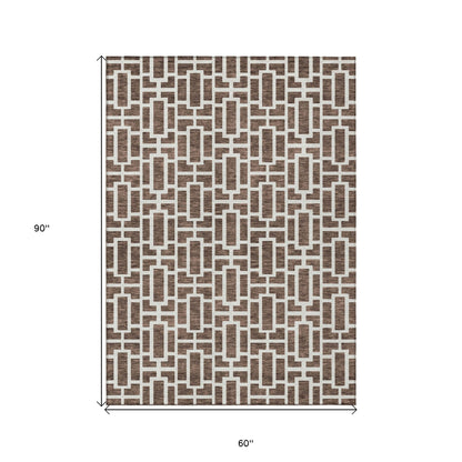Tabselect Home Line 5' X 8' Brown And Beige Geometric Washable Indoor Outdoor Area Rug