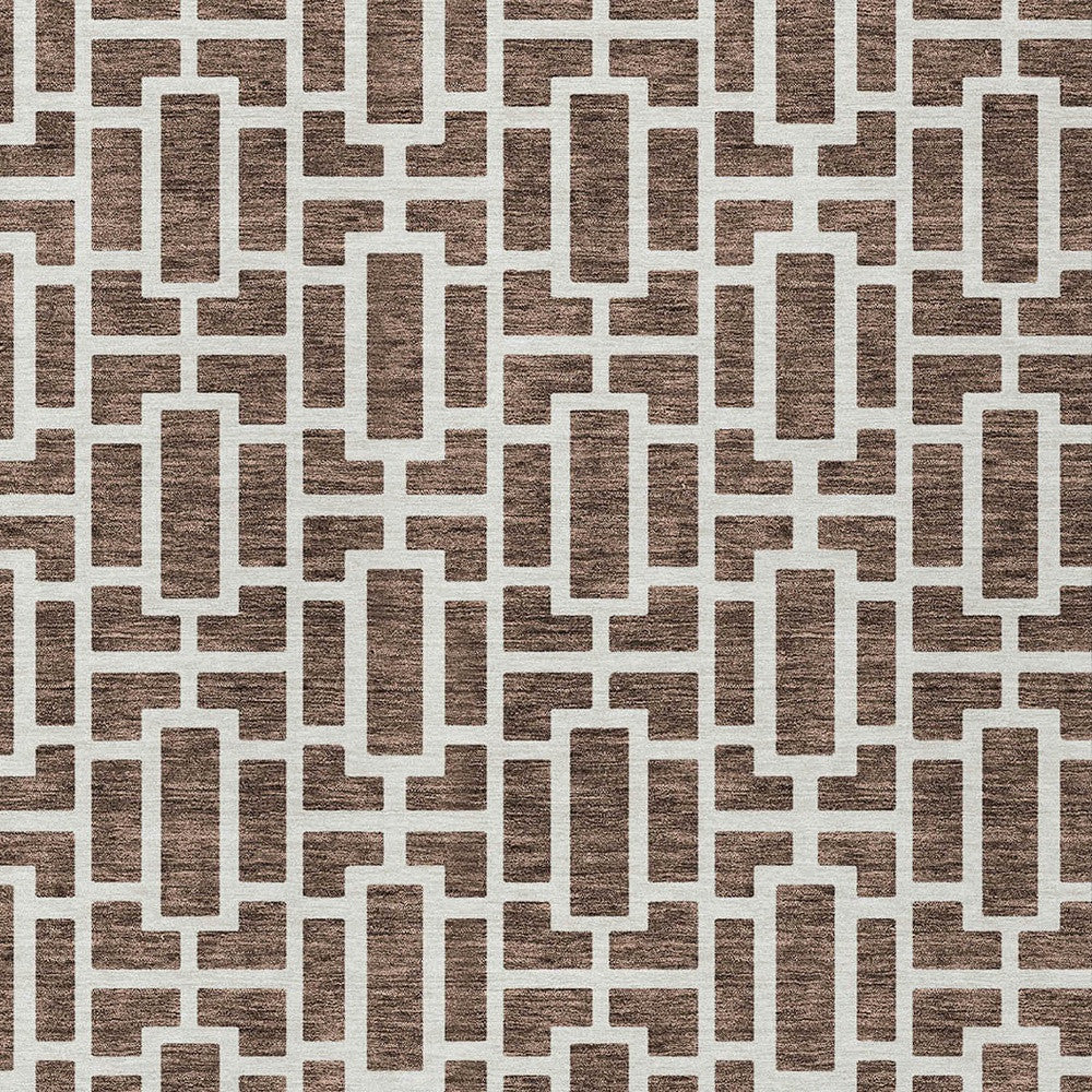 Tabselect Home Line 5' X 8' Brown And Beige Geometric Washable Indoor Outdoor Area Rug