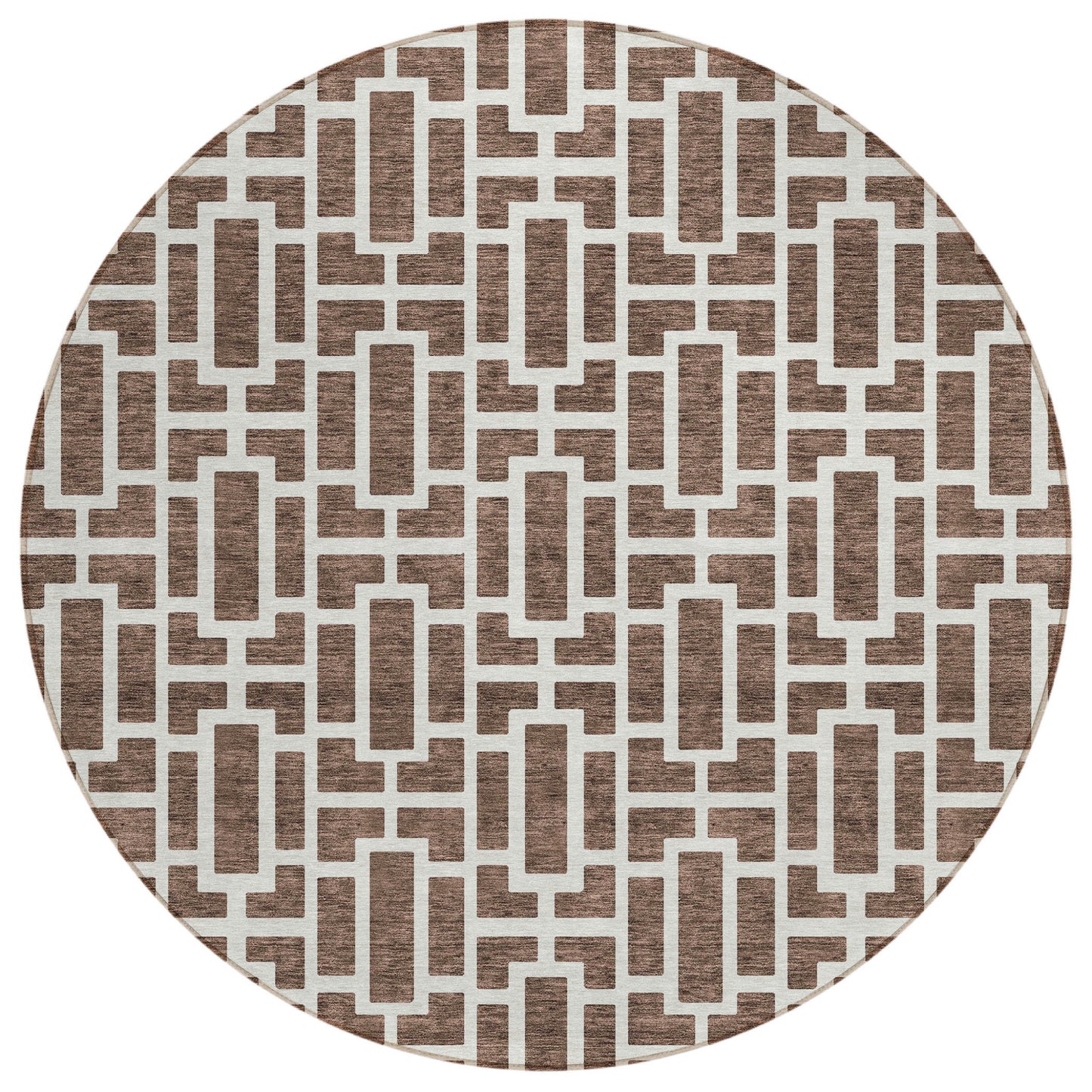 Tabselect Home Line 8' Brown And Beige Round Geometric Washable Indoor Outdoor Area Rug