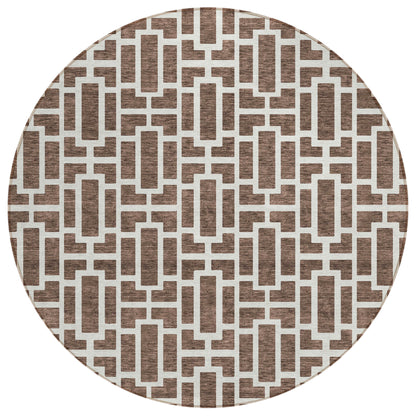 Tabselect Home Line 8' Brown And Beige Round Geometric Washable Indoor Outdoor Area Rug
