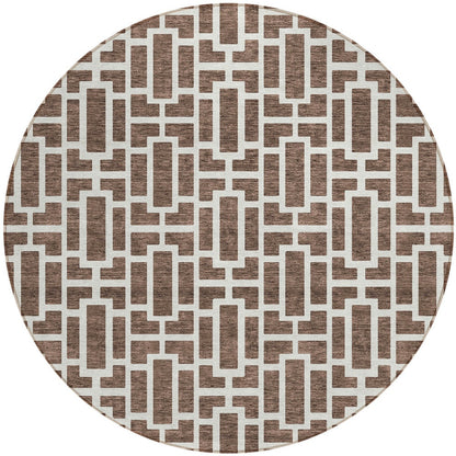 Tabselect Home Line 8' Brown And Beige Round Geometric Washable Indoor Outdoor Area Rug