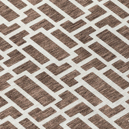 Tabselect Home Line 8' Brown And Beige Round Geometric Washable Indoor Outdoor Area Rug