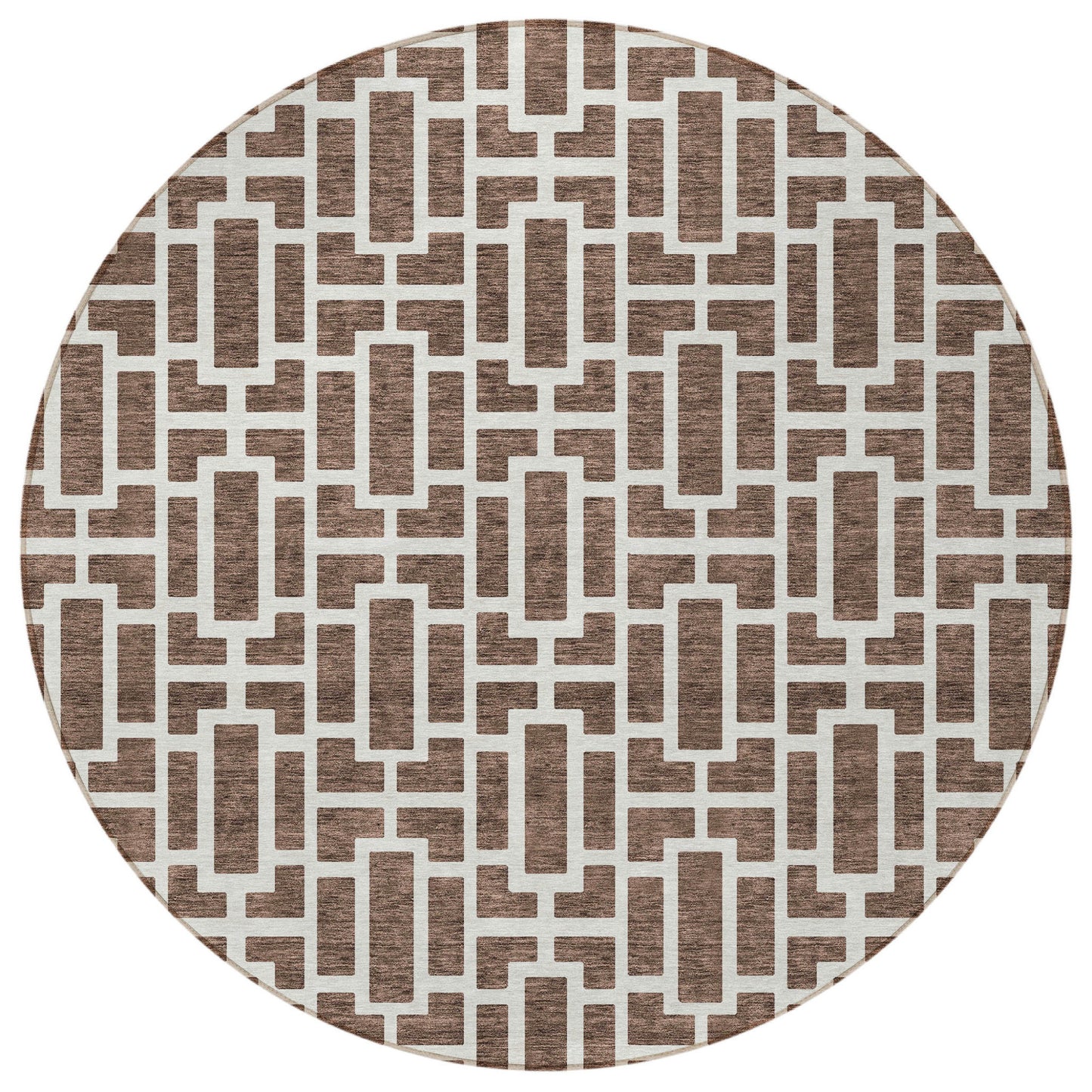 Tabselect Home Line 8' Brown And Beige Round Geometric Washable Indoor Outdoor Area Rug