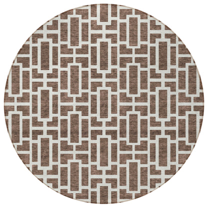 Tabselect Home Line 8' Brown And Beige Round Geometric Washable Indoor Outdoor Area Rug