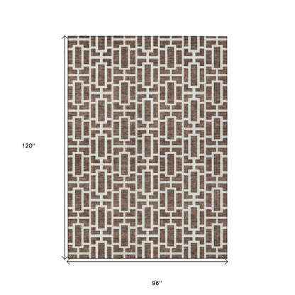 Tabselect Home Line 8' X 10' Brown And Beige Geometric Washable Indoor Outdoor Area Rug