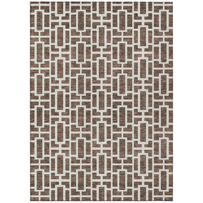 Tabselect Home Line 8' X 10' Brown And Beige Geometric Washable Indoor Outdoor Area Rug