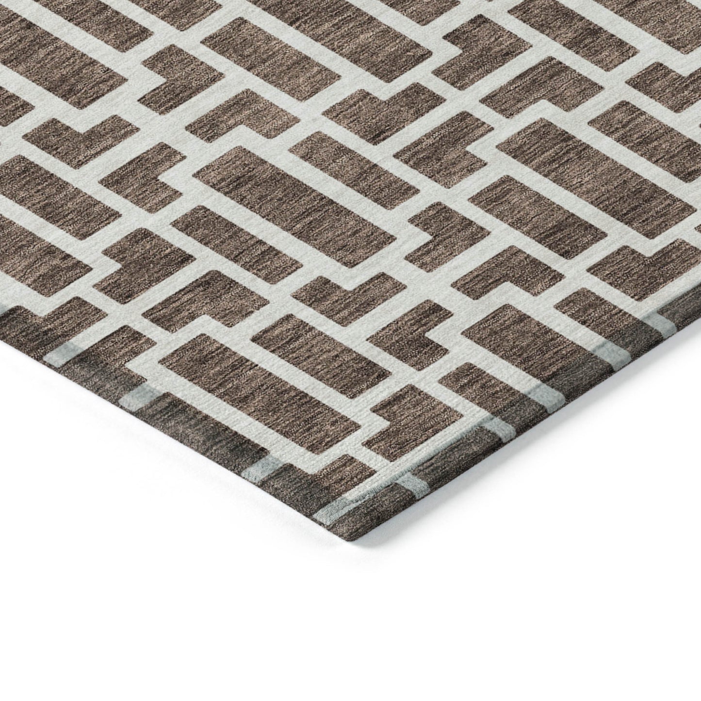 Tabselect Home Line 8' X 10' Brown And Beige Geometric Washable Indoor Outdoor Area Rug