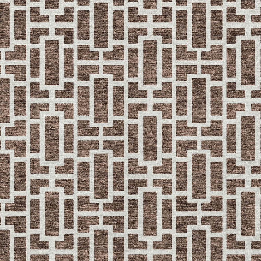 Tabselect Home Line 8' X 10' Brown And Beige Geometric Washable Indoor Outdoor Area Rug