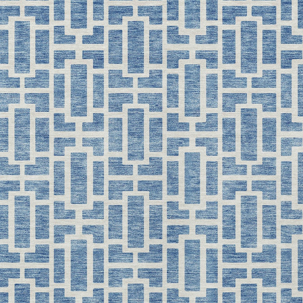 Tabselect Home Line 5' X 8' Denim Blue And Ivory Geometric Washable Indoor Outdoor Area Rug