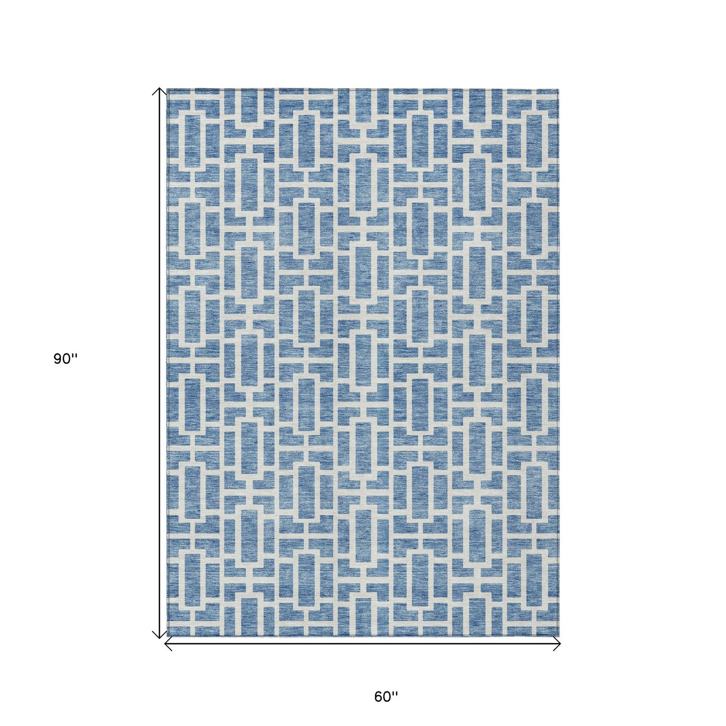 Tabselect Home Line 5' X 8' Denim Blue And Ivory Geometric Washable Indoor Outdoor Area Rug