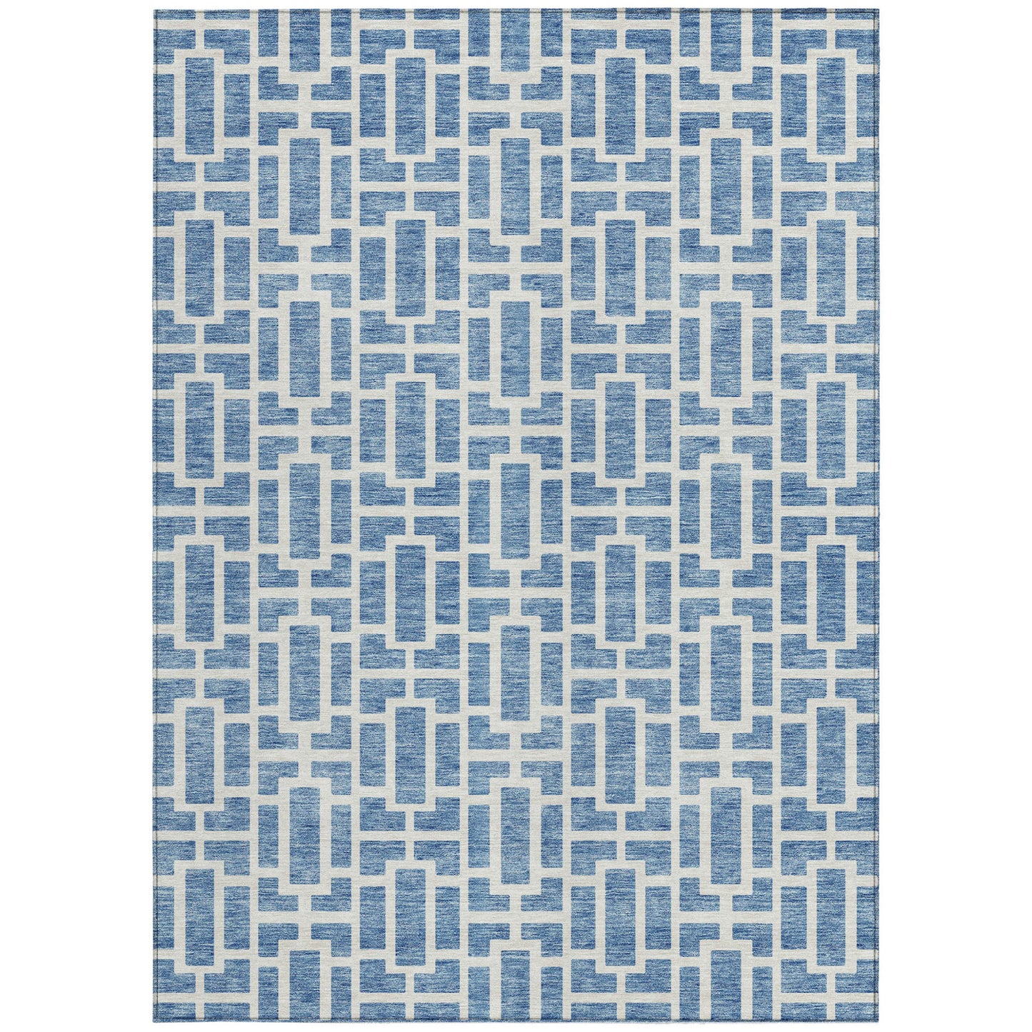 Tabselect Home Line 5' X 8' Denim Blue And Ivory Geometric Washable Indoor Outdoor Area Rug