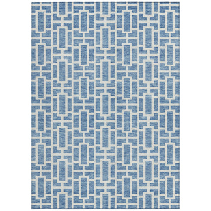 Tabselect Home Line 5' X 8' Denim Blue And Ivory Geometric Washable Indoor Outdoor Area Rug