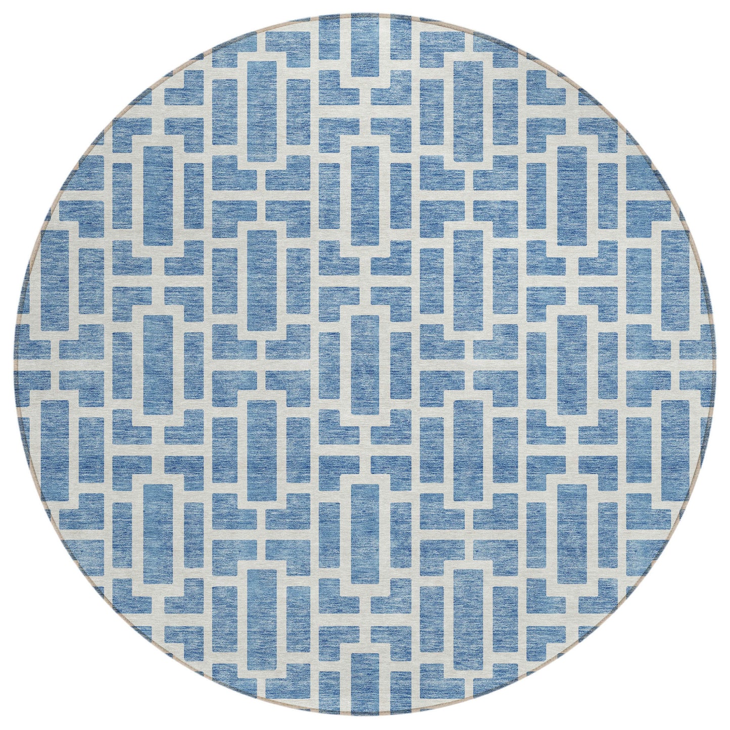 Tabselect Home Line 8' Denim Blue And Ivory Round Geometric Washable Indoor Outdoor Area Rug