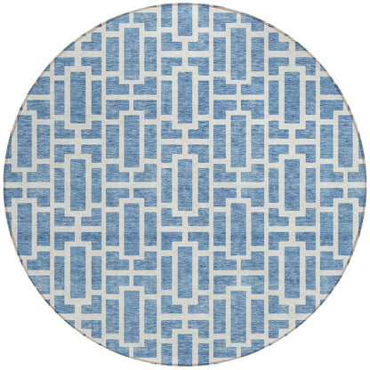 Tabselect Home Line 8' Denim Blue And Ivory Round Geometric Washable Indoor Outdoor Area Rug