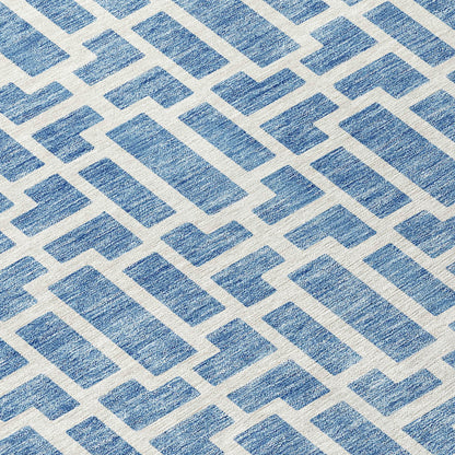 Tabselect Home Line 8' Denim Blue And Ivory Round Geometric Washable Indoor Outdoor Area Rug