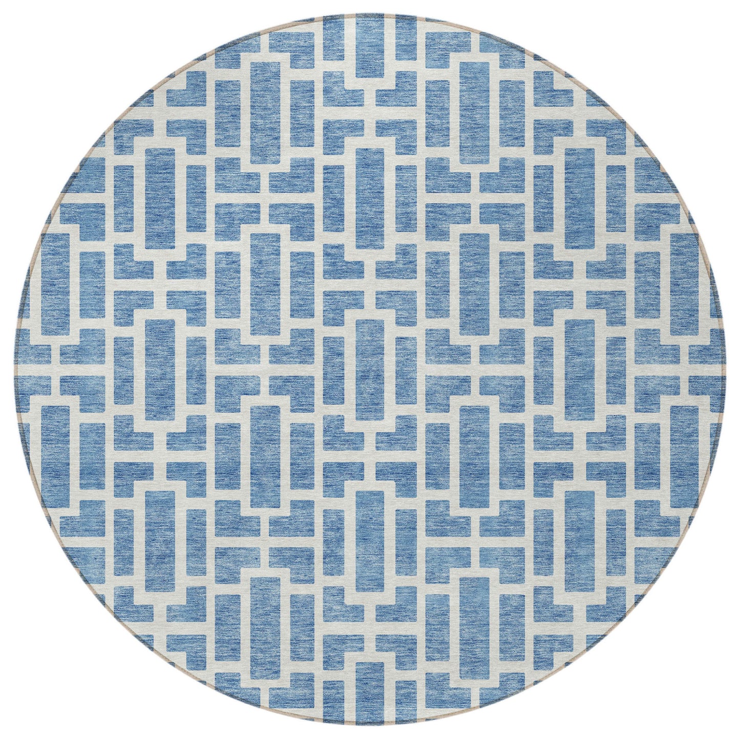 Tabselect Home Line 8' Denim Blue And Ivory Round Geometric Washable Indoor Outdoor Area Rug